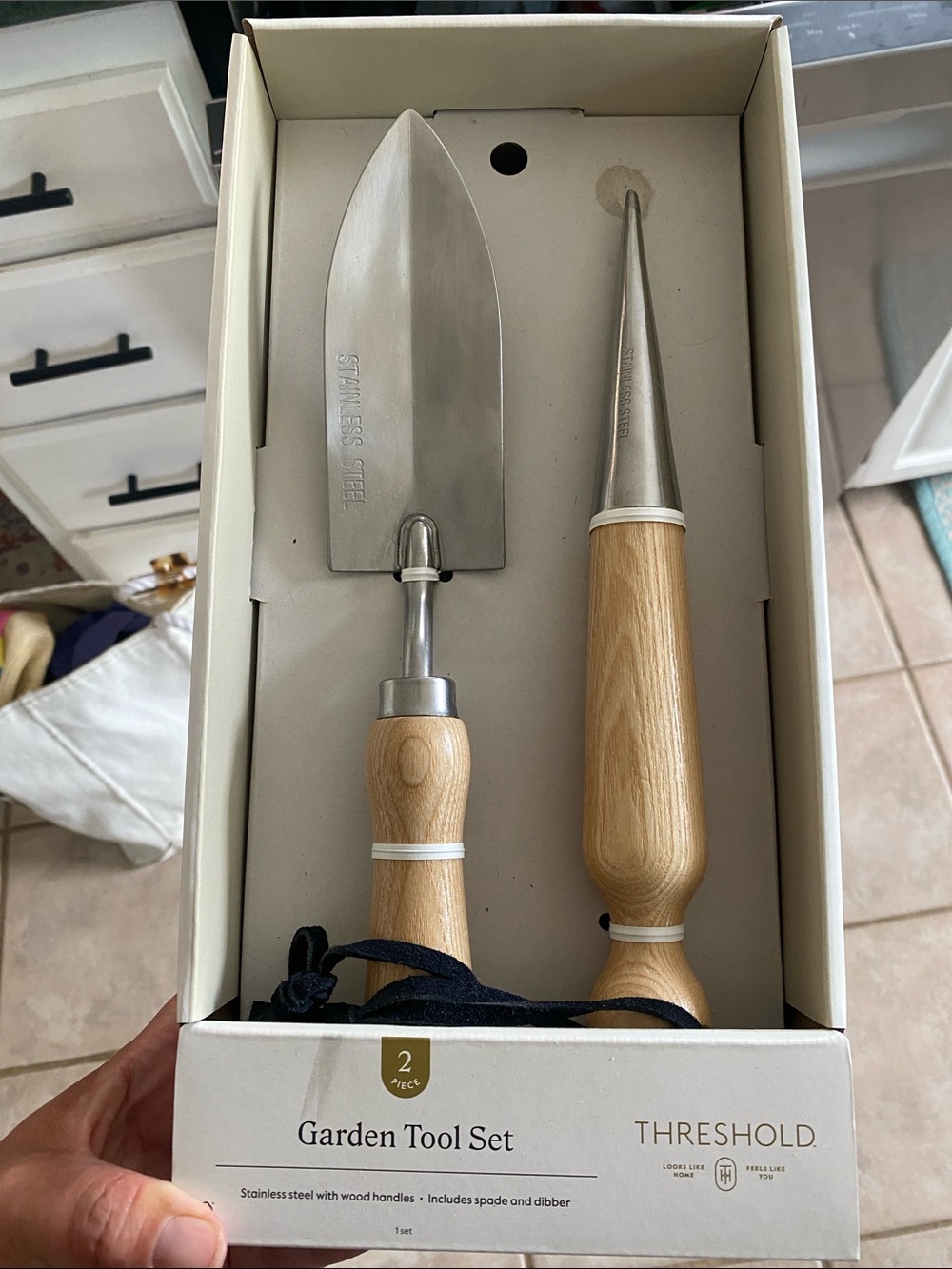 Threshold Stainless Steel Garden Trowel and Dibber with Light Wood Handles